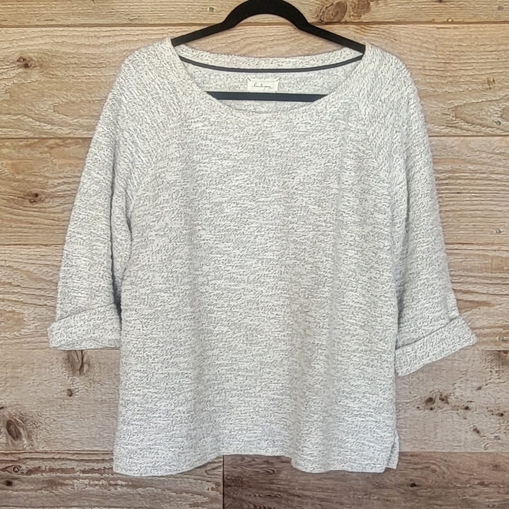 Lou and Gray by Loft Sweater with 3/4 Sleeves Size Large Ivory Gray Gold